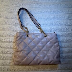 Nine West Quilted Shoulder Bag in Powder Pink with Gold Accents